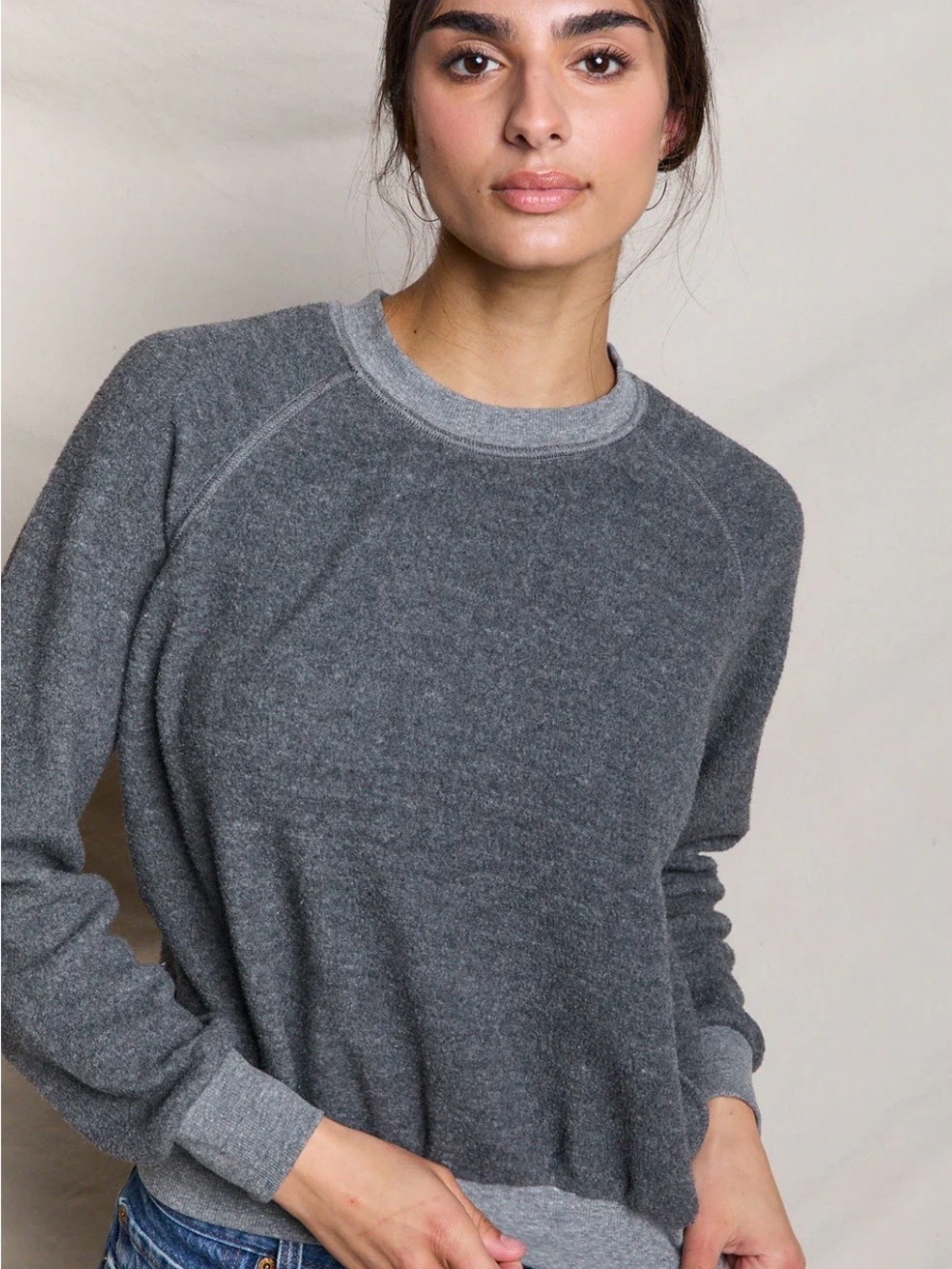 perfectwhitetee Women's Charcoal Heather Raglan Pullover Sweatshirt